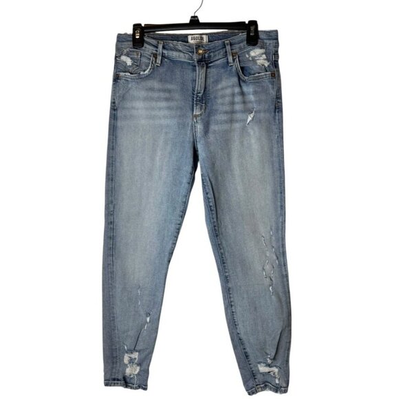 Agolde Jeans Women 29 Blue Light Wash Sophie Cropped Chewed Hem Distressed Retro - Picture 2 of 12